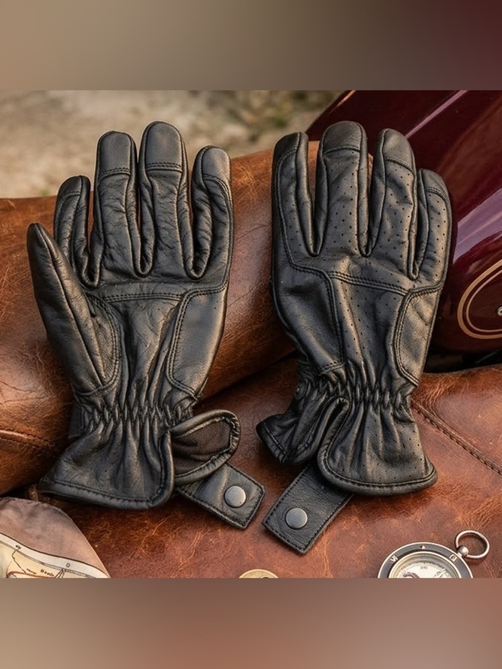 Sedici Women's Black Leather Motorcycle Riding Gloves | Size M
